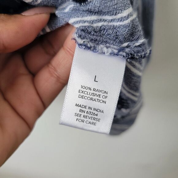 WESPORT Flowy A-Line Skirt Blue Striped White Embroidered Size Medium - Picture 5 of 10